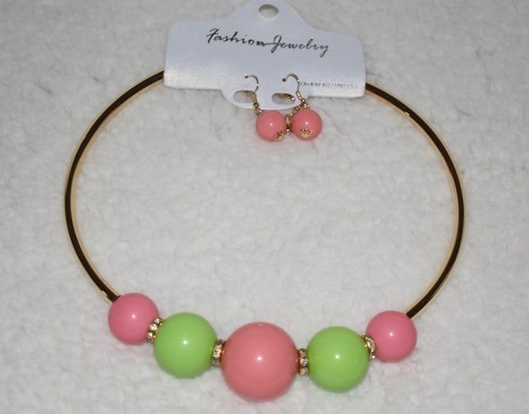 Pink and Green Balls Necklace Set