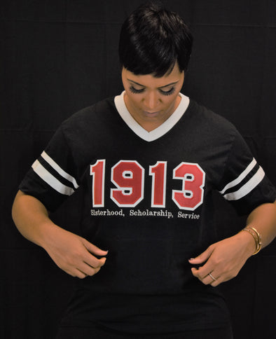 DST 1913 V Neck Black and White Jersey T-shirt