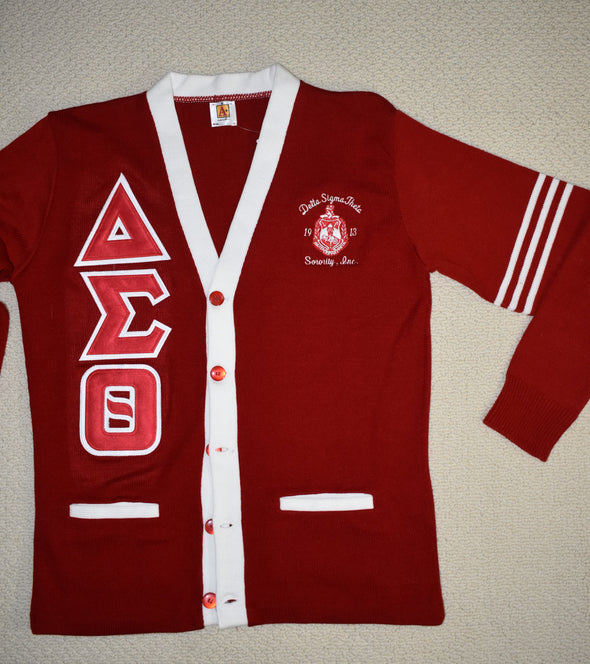 DST Cardigan Red & White w/Stripes (Twill Letters)
