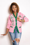 AKA Cardigan Pink & Green w/Stripes (Twill Letters)