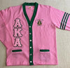 AKA Cardigan Pink & Green w/Stripes (Chenille Letters)