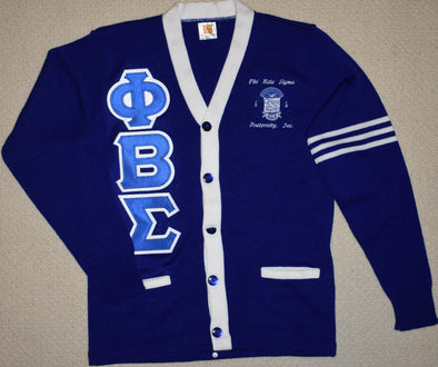 PBS Blue and White Cardigan w/Stripes (Twill Letters)