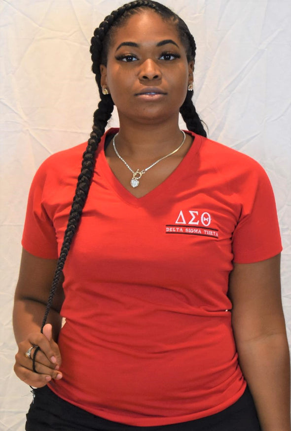 DST Embroidered Bar V-neck