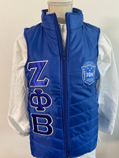 Zeta Puffy Vest w/ Greek Letters